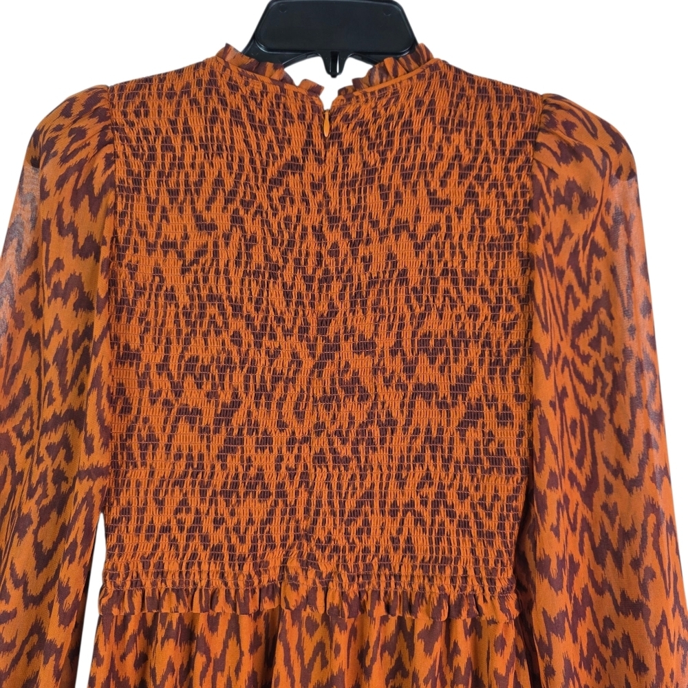 Wilfred Aritzia Rosalyn Abstract print tiered puff long  sleeves chiffon Dress - Picture 5 of 16